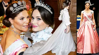 CROWN PRINCESS VICTORIA AND PRINCESS SOFIA STUNNING WITH THEIR TIARA AT NOBEL PARTY 2022