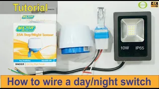 How to wire a day/night switch to an LED floodlight -  detailed tutorial with diagram
