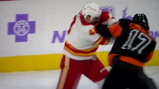 NHL hockey fight - Zack MacEwen(Flyers) vs. Dennis Gilbert(Flames)