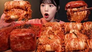 Kimchi Wrapped Nuclear Buldak Noodles Mukbang Asmr