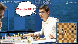 Super GM Fabiano Caruana blunders like an 1000 Elo against GM Anish Giri