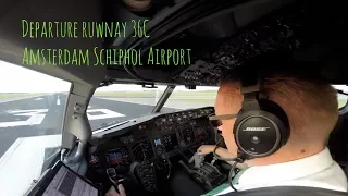 Departure runway 36C Amsterdam Schiphol Airport (AMS EHAM) Pilot view.