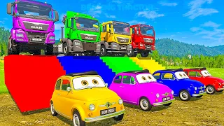 LONG CARS vs SPEEDBUMPS - Big & Small Snake Mcqueen with Spinner Wheels vs Thomas Trains - BeamNG