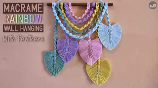 Macrame Rainbow Wall Hanging | Macrame Feathers | Macrame Leaves Wall Hanging