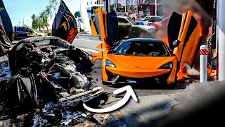 McLaren EXPLODES Near Fuel Station *Driver Missing*