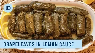 Dolmadakia Avgolemono: Greek Style Stuffed Grape Leaves with a Lemony Sauce