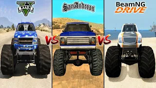 GTA 5 MONSTER TRUCK VS GTA SAN ANDREAS MONSTER TRUCK VS BEAMNG MONSTER TRUCK - WHICH IS BEST?