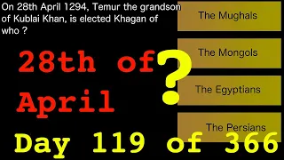 On This Date 28th April General Knowledge Pub Trivia/Quiz. Day 119 of 366. Quiz Off Episode 271