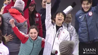 2018.02.24 Yuzuru Hanyu's cute moments with other skaters on Olympics Gala Practice