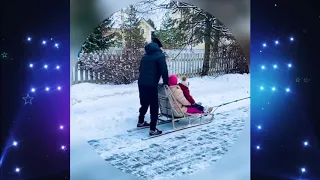 Игорь Николаев показал зимние радости прокатив семью на санях по ледяной дорожке