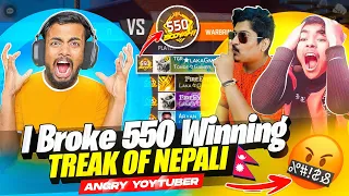 Breaking Highest 550 Winning streak Of Nepali Angry Youtuber 😨 world Record