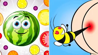 Help Me: Tricky Story vs Fruit Drop Merge - All Levels Gameplay / Satisfying Games