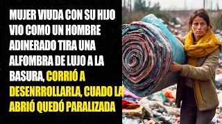 MUJER VIUDA CON SU HIJO VE COMO UN HOMBRE ADINERADO TIRA UNA ALFOMBRA DE LUJO A LA BASURA