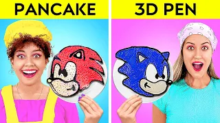 PANCAKE ART CHALLENGE || Awesome 3D PEN Crafts VS Pancakes - Who Draws it Better by 123GO! CHALLENGE