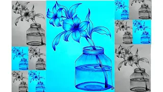 How to draw beautiful orchid flowers in a jar || Pencil sketch drawing for beginners step by step