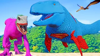 Red Color Duo Pink T-REX Superman Mosasaurus,Joker, Godzilla in this relentless dinosaur battle!