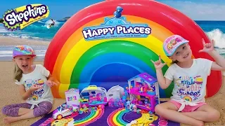 Finding Buried Treasure at Rainbow Beach with Shopkins Happy Places Toy Scavenger Hunt!!!