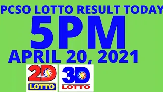 5PM PCSO LOTTO RESULT TODAY APRIL 20, 2021 2D 3D EZ2 SWERTRES