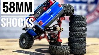 58MM Shocks on the SCX24 - HUGE FLEX - Review, Installation, Shock Setup & More!