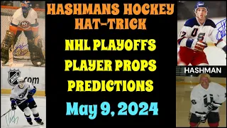 NHL Player Prop Predictions Picks & Parlay Today 5-9-24 Hashmans Hockey Hat-trick successful betting