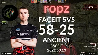 ropz 58 Kills POV on Faceit (58-25) (ANCIENT) @ FACEIT 5v5 RANKED 2022.03.13 | LIM-CSGO POV