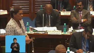 Fijian Minister for Women responds to question on the progress on the National Gender Policy.