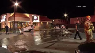 VIDEO: Car overturns after slamming into Glendale Taco Bell | ABC7