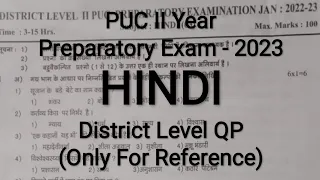 PUC II Year - HINDI - Preparatory Exam Question Papers 2023 (For Reference)