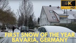 Garching, Bavaria, Germany - First snow of 2020 Winter! 4K walking video