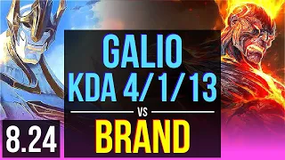 GALIO vs BRAND (MID) | KDA 4/1/13 | Korea Diamond | v8.24
