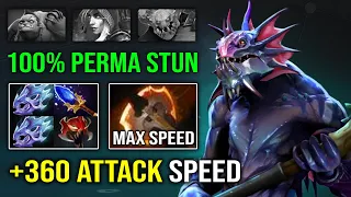 WTF +360 Attack Speed First Item Battle Fury 2x Double Moon Shard Slardar 100% Perma Stun Dota 2