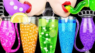 ASMR RAINBOW VARIETY DRINKS *HONEY JELLY, RICE JUICE, FROG EGGS Drinking Sounds Bird Glass 신기한 물 먹방