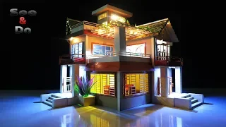 How to make a Modern Mansion House With LED Light and Furniture