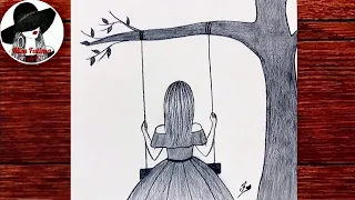 A Girl Swinging In A Tree - Pencil Sketch || Step by Step pencil drawing || Girl drawing