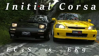 Initial Corsa | FC3S (RaptorJeezus) vs EK9 (Shelbos2005) battle on Tsukuba Fruits Line! |