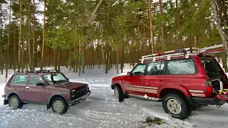 Вытащили Ниву из снега на Land Cruiser 80 | Мыс Флотский | Семейный Off-road.