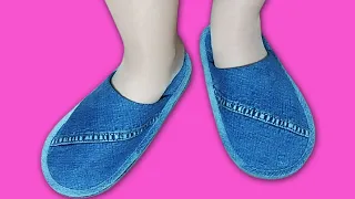 Тапочки из старых джинсов своими руками/Slippers from old jeans/Пошаговый мастер класс