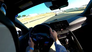 unexpectedly drifting (oversteer) Elantra N around turn 3 Laguna Seca POV