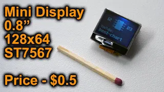 Мини дисплей 0,8” 128х64 из MP3 плеера подключение к arduino. Котроллер ST7567. Cheap mini display.