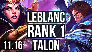 LEBLANC vs TALON (MID) | Rank 1, Rank 1 LeBlanc, 8/1/18, Dominating | EUW Challenger | v11.16