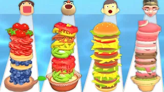 PANCAKE RUN vs NOODLE RUN vs BURGER RUSH vs ICE CREAM RUN - Quadruple Game