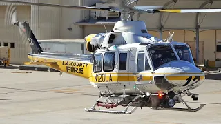 LAFD Bell 412 EP start up & takeoff at Barton heliport (LA) | helicopter