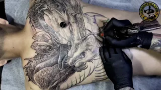 Dragon Tattoo FULL BACK - AMAZING Freehand Skill from Trung Tadashi