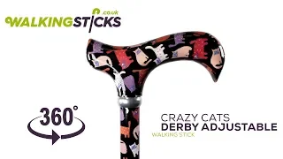 Crazy Cats Derby Adjustable Walking Stick | WalkingSticks.co.uk