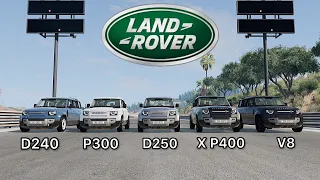 Land Rover Defender Battle | P240 vs P300 vs P250 vs X P400 vs V8 | BeamNG.drive