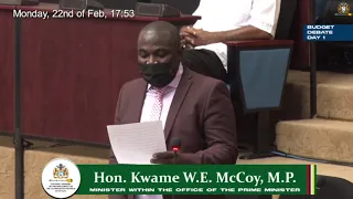 Budget 2021 debate presentation by Minister within the Office of the Prime Minister, Kwame McCoy