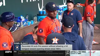 RONEL BLANCO SHINES IN FIRST START SINCE HIS NO-HITTER - ASTROS VS. RANGERS SPORTSCENTER HIGHLIGHT