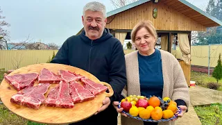 Cooking Beef Steaks According to a Traditional Country Recipe! Grilled Chicken