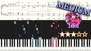 Idol（Oshi no Ko OP）- YOASOBI - Medium Piano Tutorial + Sheets【Piano Arrangement】