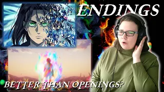 BETTER THAN OPENINGS? | NEW Anime Fan Reacts to ATTACK ON TITAN Endings | Anime openings reaction
